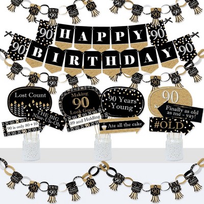 Big Dot of Happiness Adult 90th Birthday - Gold - Banner and Photo Booth Decorations - Birthday Party Supplies Kit - Doterrific Bundle