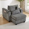 37.4" Corduroy Convertible Chaise Lounge Chair with USB Ports, Storage & Cup Holders, Reclining Armchair for Living Room Bedroom-3irtyhousy - 2 of 4