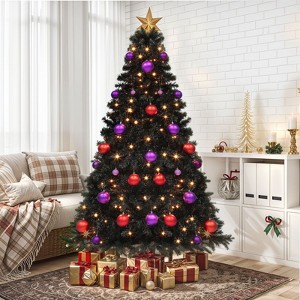 6ft Prelit Black Christmas Tree Artificial with 818 Branch Tips & 250 Lights - 1 of 4