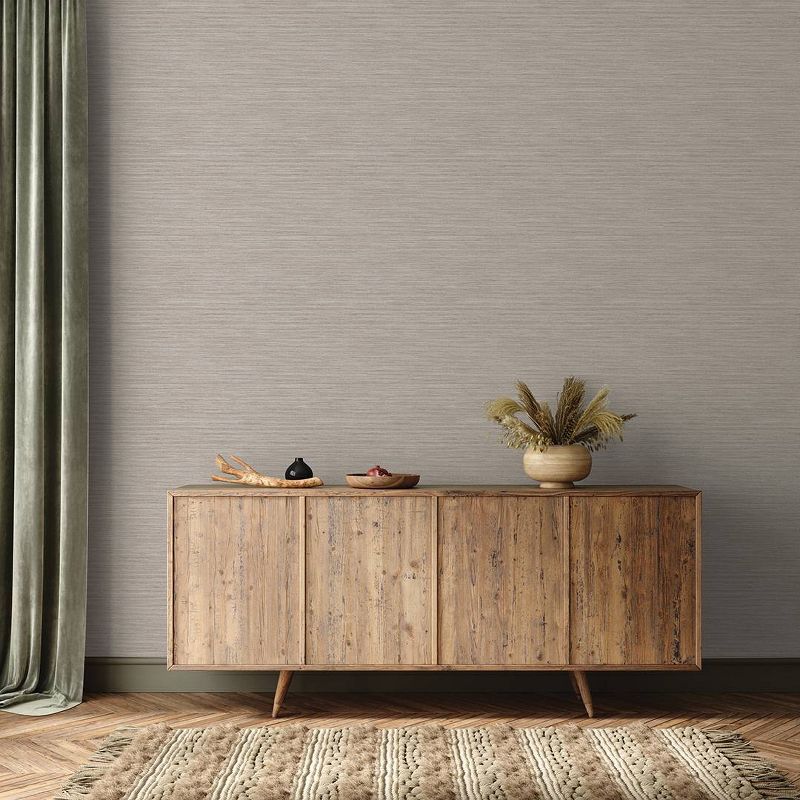 Tempaper 28 sq ft Faux Horizontal Grasscloth Pewter Peel and Stick Wallpaper, 3 of 7