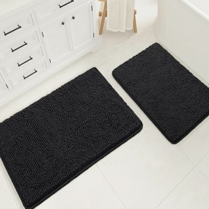 Home Mart Goods Large 2 Piece Set Black Soft Cozy Plush Chenille Bath Mat Bathroom Rug - 1 of 4