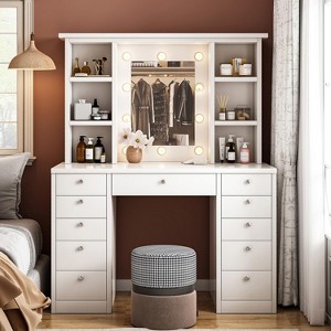 Angel Sar Makeup Vanity Desk with Mirror and Lights, 45.28" White Vanity Table with 11 Drawers - 1 of 4