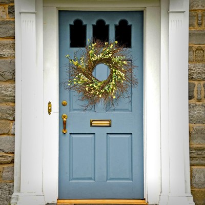 24" Spring Yellow Forsythia Wreath with Bristle Twigs