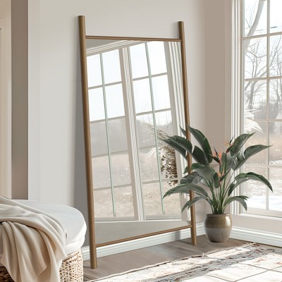 SpassWay Solid Wood Full Length Mirror Accent Wall Mirror Novelty Cheval Mirror Black/Brown/Walnut/Natural Wood