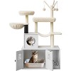 Litter Box Enclosure & Cat Tree: Hidden Washroom Furniture with Scratching Post, Plush Perch, Multi-Platform Wooden Cat Condo & Passage - 4 of 4