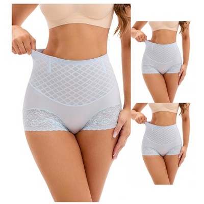 INSPIRE CHIC 3 Packs Women's Lace Mesh Light and Breathable Tummy Control Briefs High Waist Control Panties