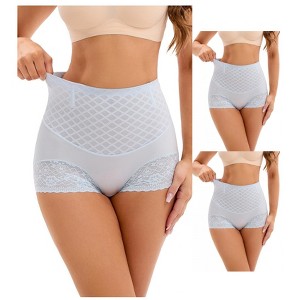 INSPIRE CHIC 3 Packs Women's Lace Mesh Light and Breathable Tummy Control Briefs High Waist Control Panties - 1 of 4
