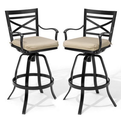 Crestlive Products Outdoor Swivel Bar Stools Set of 2 Patio Cast Aluminum Bar Stools with Sunbrella Cushion Bar Height Chairs