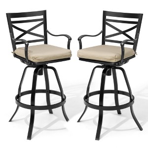 Crestlive Products Outdoor Swivel Bar Stools Set of 2 Patio Cast Aluminum Bar Stools with Sunbrella Cushion Bar Height Chairs - 1 of 4
