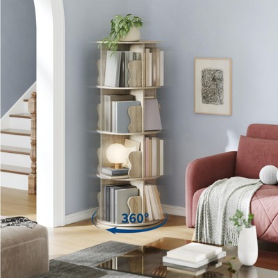 360° Rotating Bookshelf Tower - 4-Tier Stackable Spinning Bookcase, Wood Storage Display Rack for Home, Kids Room & Office