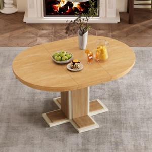 YOOCOZZ Solid Wood Extendable Round Dining Table with Double Layer Design, 42''-58'' - 1 of 4