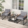 Tangkula 3 PCS Patio Furniture Set PE Rattan Wicker Chairs w/ 2 Tier Coffee Table Soft Back - 2 of 4