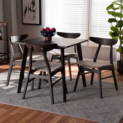 Britte Mid-Century Modern Dark Oak Dining Set with Cream Upholstery
