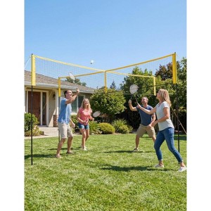 14FT 4 Square Volleyball Game Set - 4-Way Adjustable Height Net w/ PE Net, Iron Frame & Carry Bag - Portable for Backyard Family Play - 1 of 4