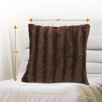 Luxurious Chocolate Faux Fur Throw Pillows Set of 2, 16" x 16"