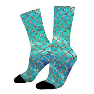Mermaid Blue Teal Sparkle Glitter Women Printed Crew Socks Funny Funky Socks Soft Polyester Novelty Gifts for Artists Men - 1 of 1