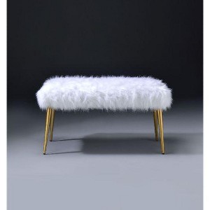 Kumasinova Faux Fur Armless Lounge Bench– Backless, Gold Metal Legs, 5" Padded Seat, Ottoman Bench for Bedroom, End of Bed Bench, Entryway Bench - 1 of 4