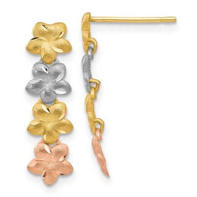 Black Bow Jewelry Stacked Plumeria Blossom Post Earrings in 14k Tri Color Gold