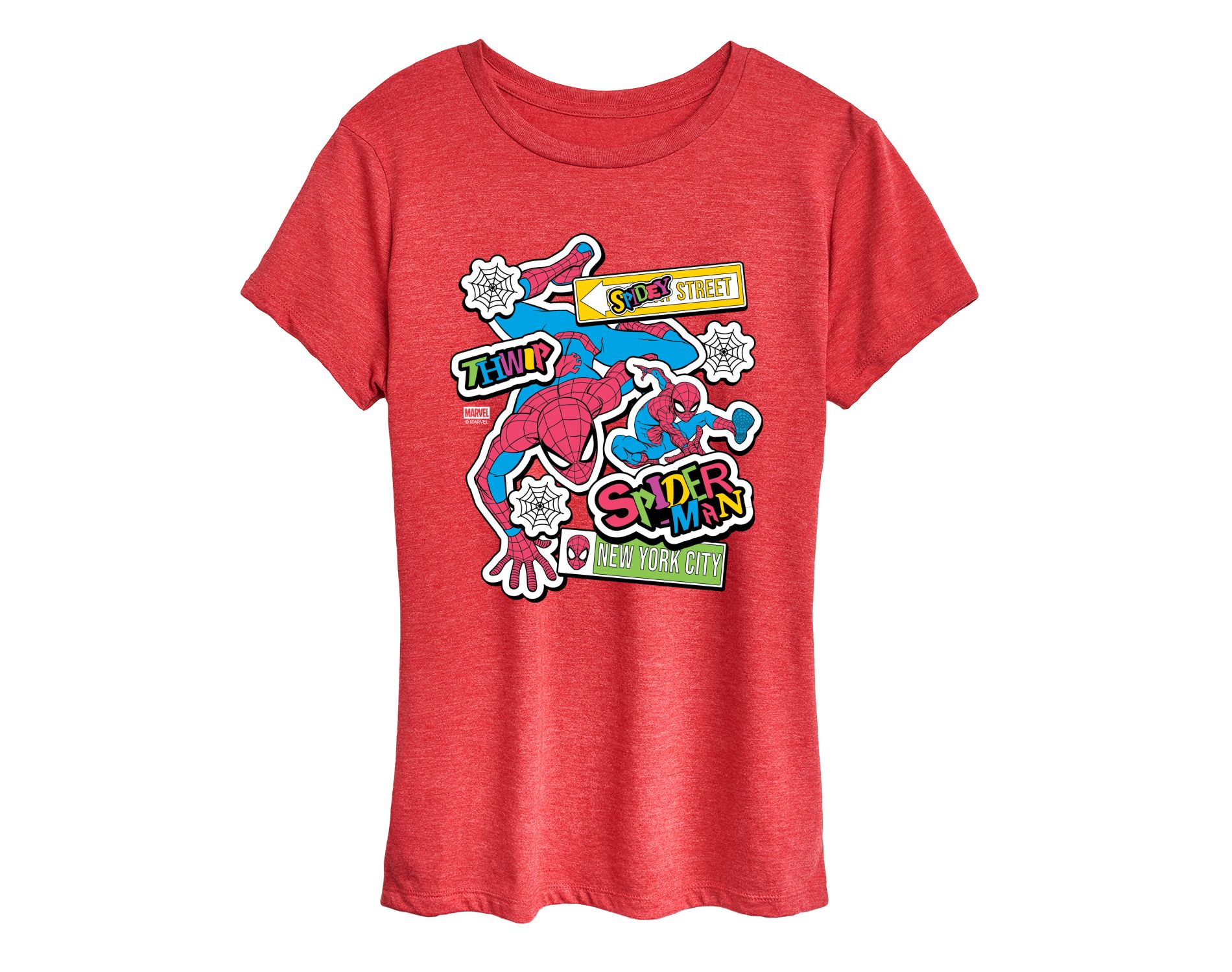 Women's Marvel Spidey Bright Stickers Short Sleeve Graphic T-Shirt - Heather Red - 1X