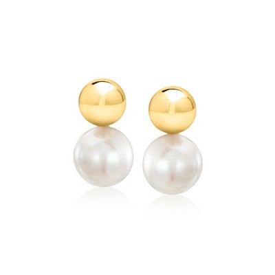 Ross-Simons 5mm 14kt Yellow Gold Bead and 6-6.5mm Cultured Pearl Earrings