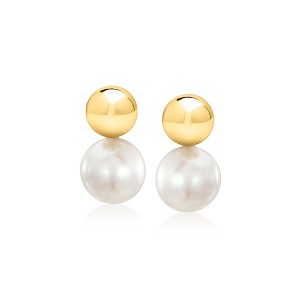 Ross-Simons 5mm 14kt Yellow Gold Bead and 6-6.5mm Cultured Pearl Earrings - 1 of 3