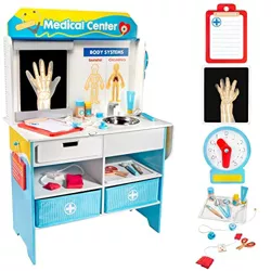 Svan Get Well Doctor Wooden Activity Center - Kid's Pretend Play Medical Playset w 16 Fun Accessories