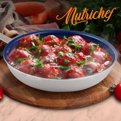 NutriChef 8" Small Fry Pan - Small Skillet Nonstick Frying Pan with Silicone Handle, Ceramic Coating, Blue Silicone Handle