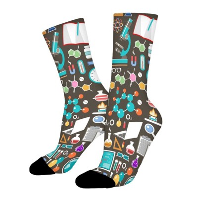 Science Chemistry Pattern Women Printed Crew Socks Funny Funky Socks Soft Polyester Novelty Gifts for Artists Men