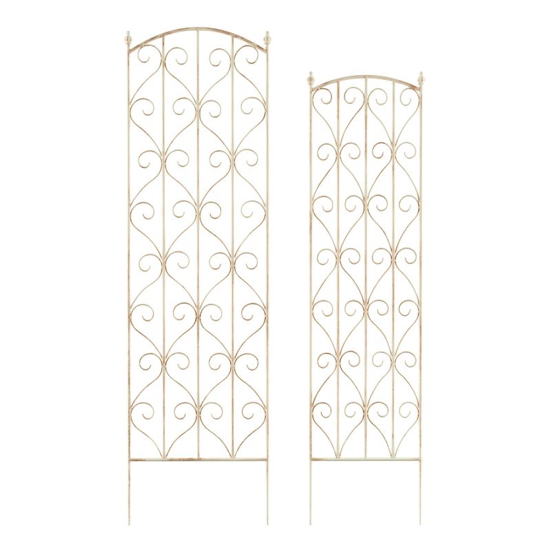 Set of 2 Garden Trellises - For Climbing and Potted Plants - Decorative Scroll Metal Panels with 7.75-Inch Stakes by Pure Garden (White), 4 of 8