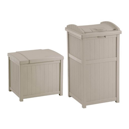 Suncast 73 Gallon Deck Box W/ Seat & Trash Hideaway Outdoor