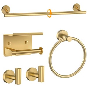 Itopfox Brushed Gold Bathroom Hardware Set 5 Piece Stainless Steel Wall Mounted Includes 23.6 Inch Towel Bar Ring Shelf Hooks - 1 of 4