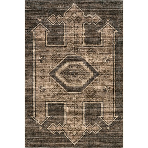 2' X 3' Black Distressed Tribal Scatter Rug