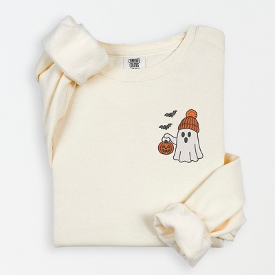 Embroidered Beanie Ghost - Womens Lightweight Garment Dyed Sweatshirt