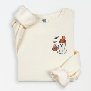 Embroidered Beanie Ghost - Womens Lightweight Garment Dyed Sweatshirt - 1 of 2