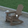 Emma and Oliver Adirondack Rocking Chair with Cup Holder, Weather Resistant HDPE Adirondack Rocking Chair in Brown - 3 of 4