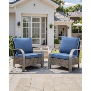 SUGOLD Outdoor Wicker Patio Chairs Set of 2, High Back Rattan Dining Chairs for Deck, Porch, Lawn, Garden, Backyard, Weather-Resistant, Brown/Blue - 1 of 1