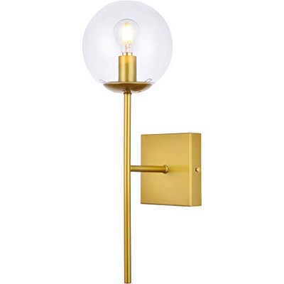 Elegant Neri Dimmable Brass and Clear Glass Globe Wall Sconce