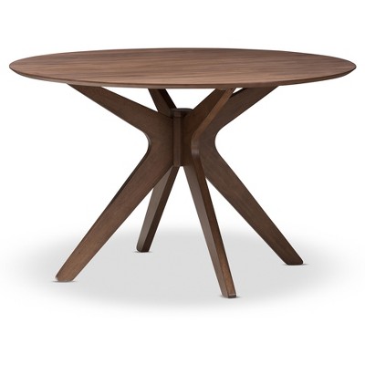 Monte Mid - Century Modern Wood Finish 47 - Inch Round Dining Table - "Walnut" Brown - Baxton Studio
