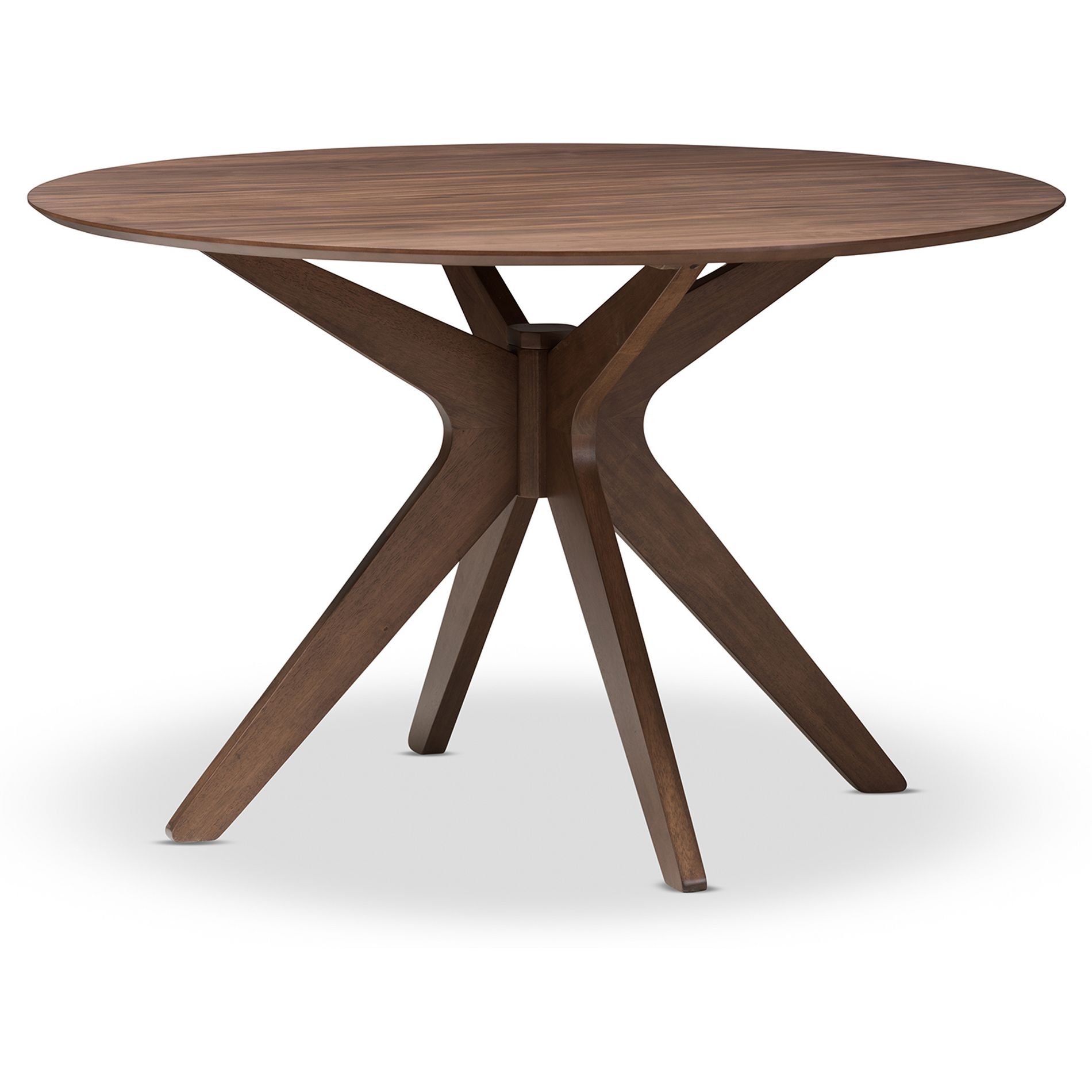 Baxton Studio Monte Mid-Century Modern Wood Finish 47" Round Dining Table Walnut Brown: Hardwood, Seats 4