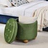 FURNIinspire Ottomans And Benches Round Storage Ottoman Multi Functional Round Flannel Button Ottoman With Storage Space, Green, 18.50"*18.50"*18.10" - 2 of 4