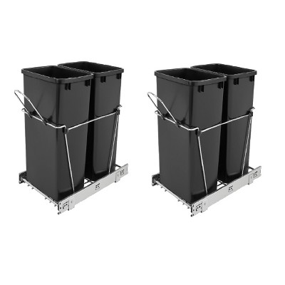  Rev A Shelf Double 35 Quart Sliding Pull Out Waste Bin Container (2 Pack) 