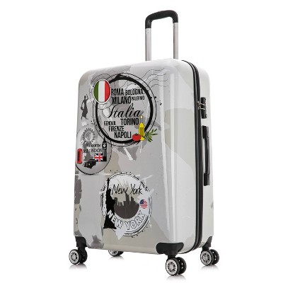 InUSA Large Checked 28" World Print Lightweight Hardside Spinner Suitcase - Gray