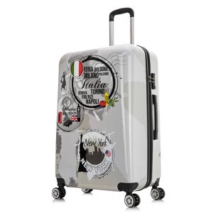 InUSA Large Checked 28" World Print Lightweight Hardside Spinner Suitcase - Gray - 1 of 4