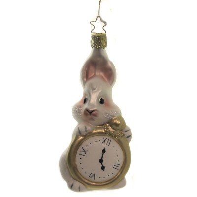 Inge Glas 4.5" Bunny Time Stop Watch Rabbit  -  Tree Ornaments
