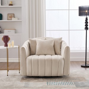 GDFStudio Timothy 40.35"W Oversized Velvet Channel Tufted Swivel Barrel Chair with 3 Pillows - 1 of 4