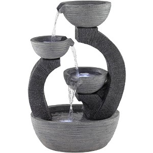 Three Cup 31 1/2" High Large Modern Indoor Outdoor Decor Gray Faux Stone Floor Fountain with Light LED Cascading Outside Garden - 1 of 4