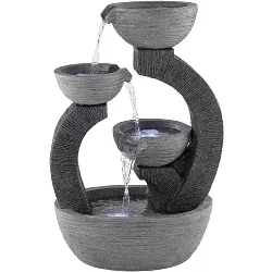 John Timberland Japanese Style Outdoor Floor Water Fountain with Light LED 31 1/2" High Gray Faux Stone Cascading Patio Backyard