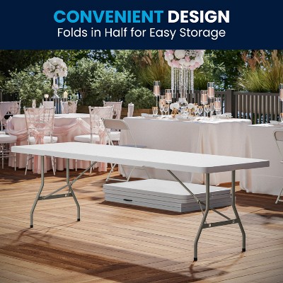 Kathryn 8-Foot Gray Metal and White Plastic Folding Table