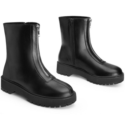 BLISSFUL STEP Platform Block Heel Booties with Zipper Dressy Combat Boots for Women