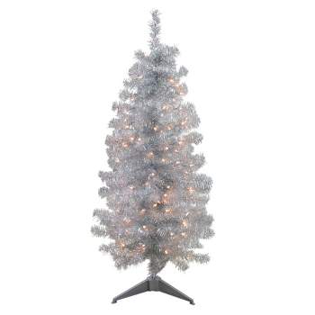 Northlight 4' Pre-Lit Slim Silver Artificial Tinsel Christmas Tree - Clear Lights
